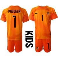 Holland Remko Pasveer #1 Målmand Udebanesæt Børn VM 2022 Kortærmet (+ Korte bukser)